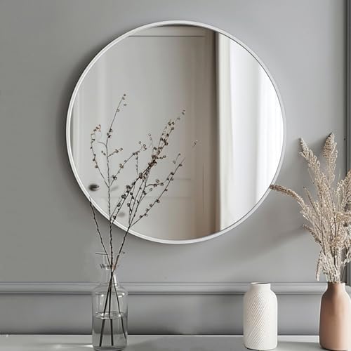 Image of Sunniry White Circle Mirror, Round Mirror 20 inch, White Round Mirrors Matte Metal Frame, Circle Mirrors for Bathroom, Bedroom, Living Room, Hallway.