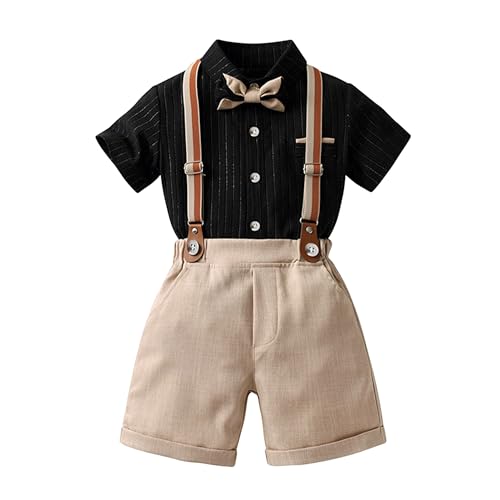 Image of Volunboy Baby Boy Formal Short Set Toddler Summer Gentleman Outfit Kid Short Sleeve Bowtie Shirt Suspender Shorts Suit