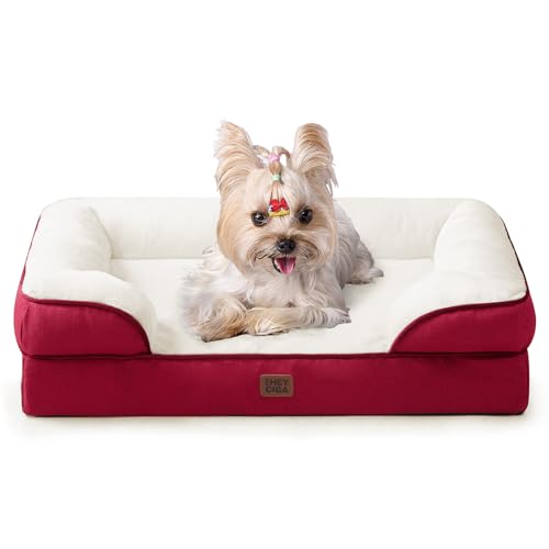 Image of EHEYCIGA Orthopedic Dog Bed for Small Dogs, Waterproof Memory Foam Small Dog Beds with Sides, Non-Slip Bottom and Egg-Crate Foam Medium Pet Couch Bed with Washable Removable Cover,Red