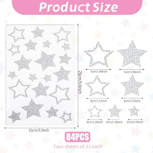 Image of 84Pcs Glitter Silver Star Stickers Christmas Self Adhesive Rhinestone Star Stickers Silver Glitter Bling Crystal Star Sticker Self-Adhesive Assorted Star Labels Gift Decor Holiday Window Car Decal