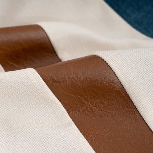 Yamminess LIANGPIANBAI-SHENLANSE3050 Blue Farmhouse Linen Lumbar Throw Pillow Cover Patchwork Burlap Cushion Case Neutral Faux Leather Oblong Pillowcase thumb #2