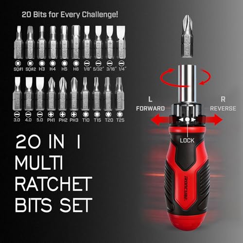Image of ironcube 53-Piece Socket Ratchet Wrench Set, with 20-In-1 Ratcheting Screwdriver & 2-in-1 Adjustable Wrench for Garage, Auto Repair, Household Backyard & College Dorm