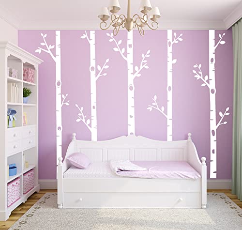 Giant Tree Wall Decals 5 Birch Tree Wall Stickers Woodland Wall Stickers For Baby Kids Nursery Bedroom Living Room Wall Decorations (72", White) #TOP3