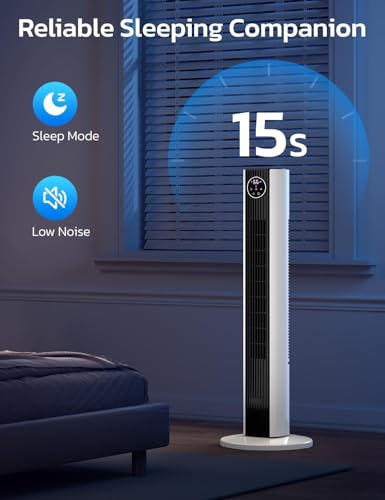 ZAFRO 36\" Tower Fan, 90°Oscillating Floor Fan with 4 Modes, 3 Speeds, Remote Control, 12H Timer, Quiet Standing Fan for Bedroom & Living Room, Black+White