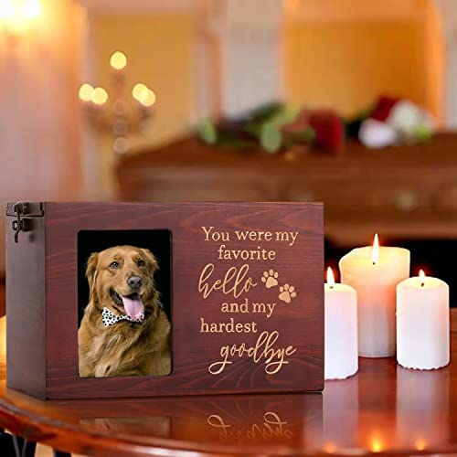 Dgdcdv Pet Memorial Urns For Dog Or Cat Ashes, Large Wooden Funeral Cremation Urns With Photo Frame, Memorial Keepsake Memory Box With Black Flannel As Lining, Loss Pet Memorial Remembrance Gift #TOP3