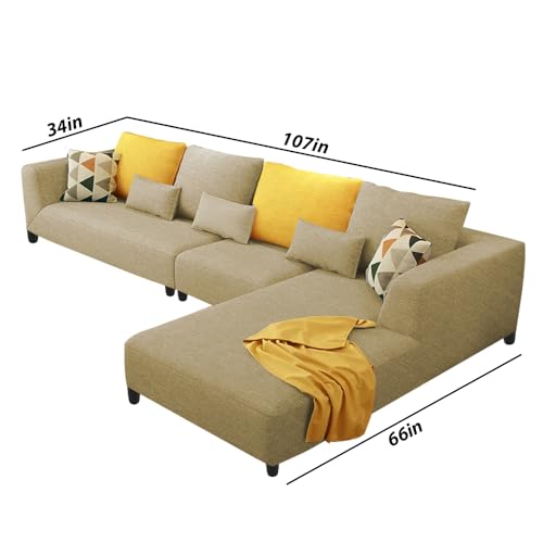 Image of Casaliving Minta RHS 6 Seater L Shape Sofa Set for Living Room (Cream Colour) Premium Fabric Sofa Set for Living Room Sofa