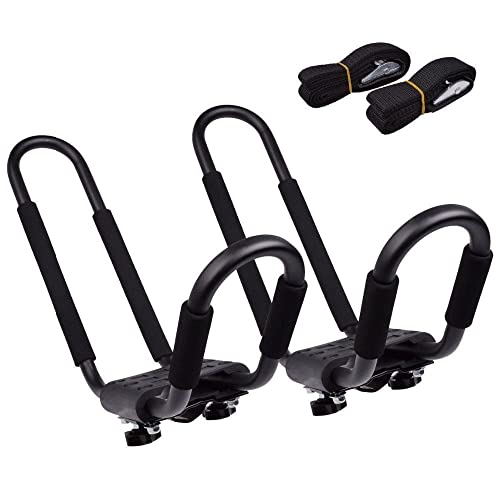 DORSAL Kayak Rack Set 2Pcs J-Bar Rack for Canoe SUP Board Boat On Roof Top Mount Crossbars Pair Black