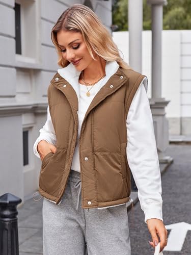 ZAFUL Womens 2024 Fall Cropped Puffer Vest Reversible Zip Up Quilted Vest Sleeveless Winter Fleece Jacket Outerwear3