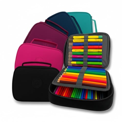 Estojo Escolar Box Grande com Divisórias – Organizador de Lápis e Canetas, Nylon Resistente, Zíper Durável, Unissex Infantil e Adulto, Necessaire Escolar, Material Escolar (Preto) (PRETO)