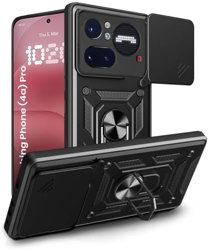 Image of WOW IMAGINE Tough Armor Bumper Mobile Back Case for Nothing Phone 4A Pro | Sliding Camera Cover | Shock Proof 360 Protection | Hybrid PC + TPU | Ring Holder with Kickstand - Black