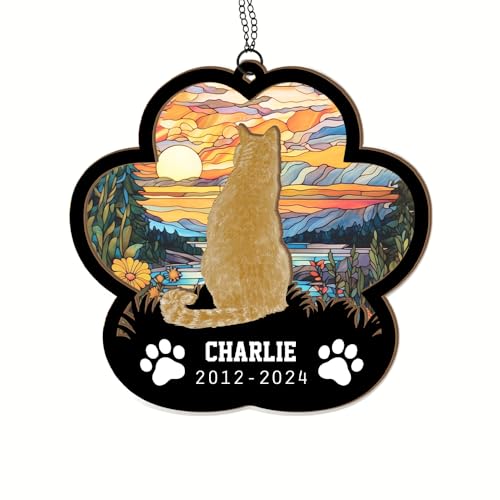 Personalized Memorial Suncatcher - Custom Name Pet Breeds Ornament, Cat Loss Sympathy Gift, Remembrance for Cat Lover Mom, Stained Glass Light Catcher