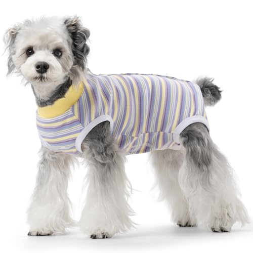 Image of Dog Surgery Recovery Suits, Sleeveless Dog Recovery Suit Female, E-Collar & Cone Alternative Surgical Suit for Small and Medium Dogs After Surgery, Striped Dog Onesie Pajamas