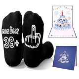 Bingtoo Cadeau Homme 40 Ans   Chaussettes Fantaisie Noires Antidérapantes « MON ÂGE ? » avec Carte Pop Up 3D Bleue   Cadeau Anniversaire Homme pour Mari, Papa, Frère, Ami
