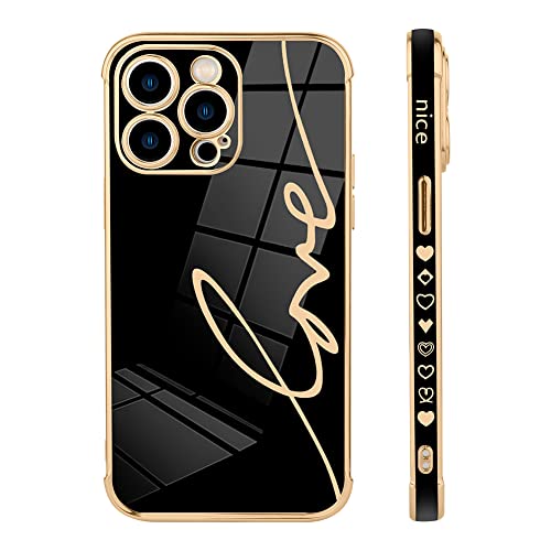 Bonoma Compatible With Iphone 14 Pro Max Case Love Letter Graphic Plating Luxury Elegant Case Camera Protector Soft Tpu Four Corner Cushion Back Cover Iphone 14 Pro Max Case -Black #TOP3