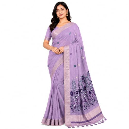 Image of Premium Cotton Jamdani Saree with Woven Floral Pallu & Matching Blouse Piece | Soft Lightweight Ethnic Wear for Women