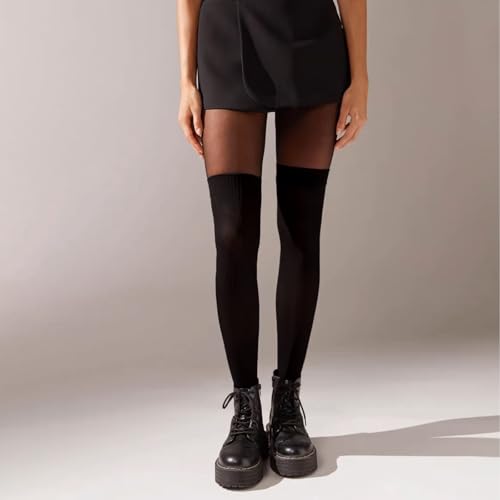 Women's Faux Thigh High Pantyhose Tights Over Knee Stockings Thigh High Faux Stockings Fashion Tights 2Pairs White2