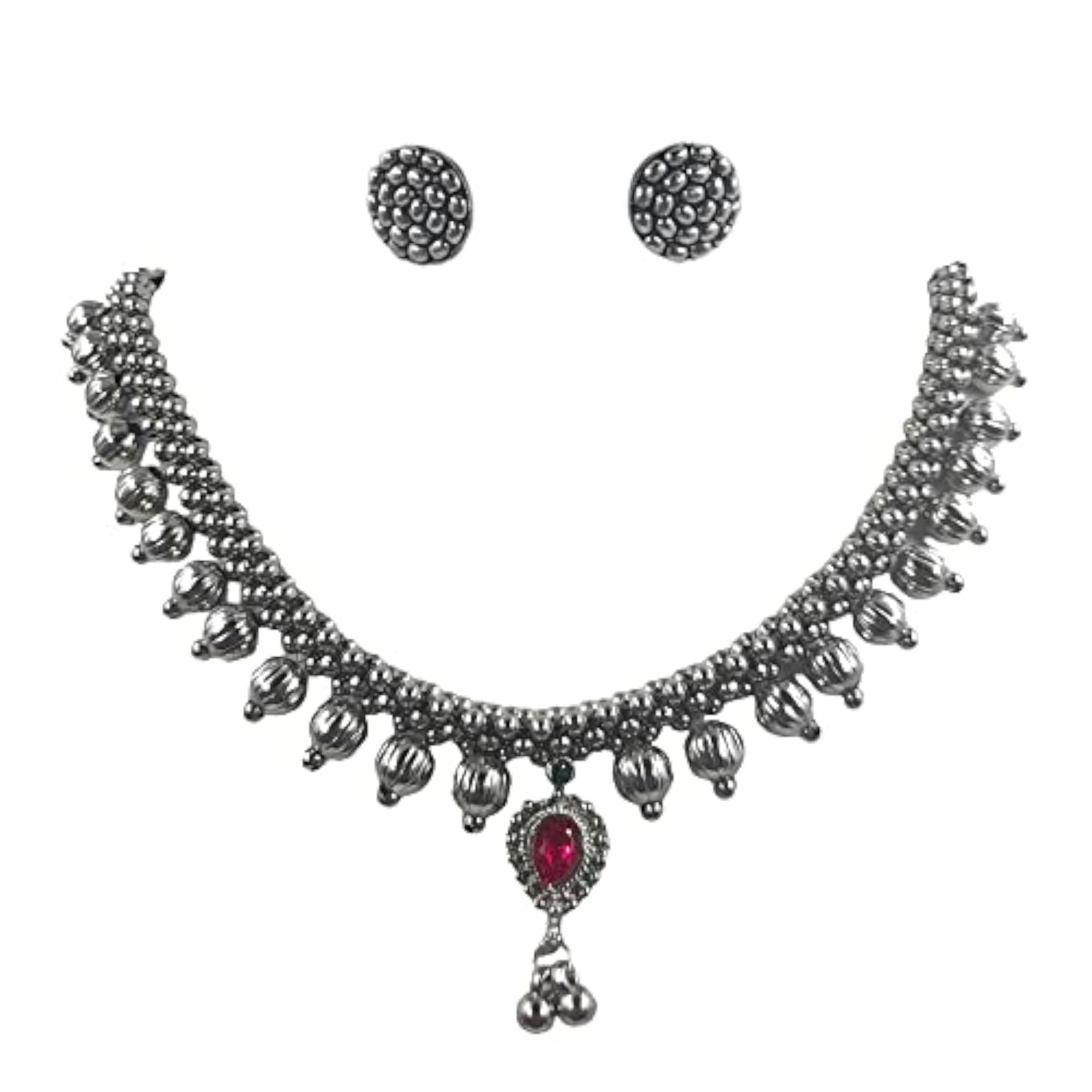 Women's Traditional Kolhapuri Thushi Antique Oxidised Silver Choker Necklace