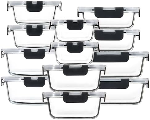 12 Pack Glass Meal Prep Containers with Airtight Lids, Leak-Proof...