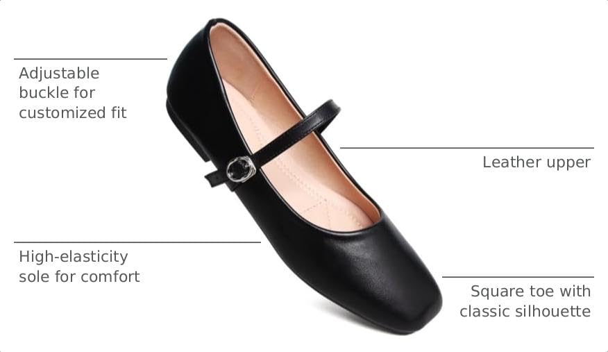 Image of TN TANGNEST Leather Flats for Women Retro Mary Jane Flats