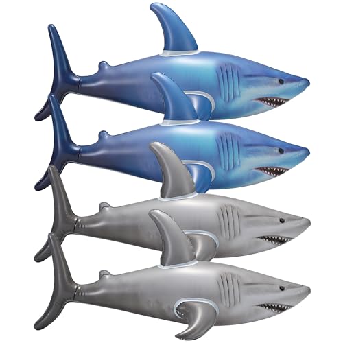 Inflatable Shark Birthday Party Decorations & Pool Toys - 4 Pack (2 Grey, 2 Blue) Large 23-Inch Blow-Up Shark Float Party Supplies for Kids or Adults...