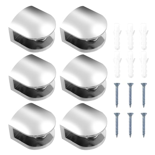 BuxiuGK 6 Pièces Support Étagère Verre,Pince À Verre Réglable de 6-8 mm d'Épaisseur Fixation Tablette Verre Clips de Verre Pince Miroir