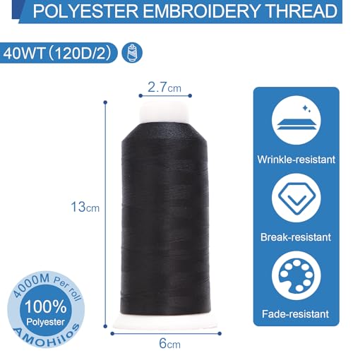 Image of High Tenacity Polyester Embroidery Machine Thread 40WT(120D /2) 4000M Per Spool for Commercial and Domestic Embroidery Machine (Emerald Black-1800)