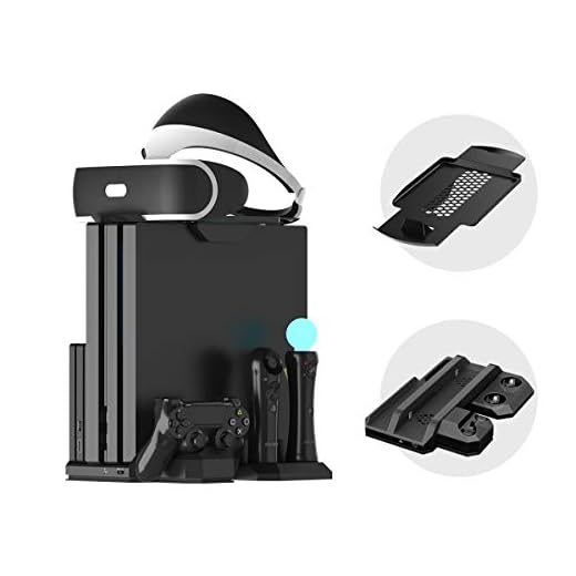 ElecGear PS4 Vertikalt Laddningsstativ med Kylfläkt, PSVR Headset Lagrings Stand, Dockningsstations Laddningsdocka för Move och DualShock 4 Controller, PlayStation 4, PS4 Pro, PS4 Slim