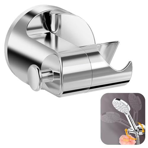 NVGVUP Duschkopfhalterung Saugnapf, Bad Handbrause Halterung Ohne Bohren mit 5 Verstellbarer Winkel, Abnehmbarer Universal Wand montierter Duschkopfhalter, mit Kleber