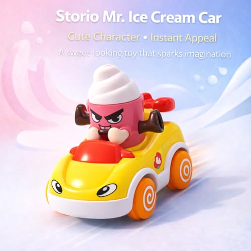 Image of Storio Foodie Toy Car - Mr Icecream | Friction Powered Vehicle for 1-3 Year Old Boys & Girls | Push & Go Baby Car Toy | Cartoon Car for Toddlers 12-18 Months | Safe Durable Educational Toy for Kids