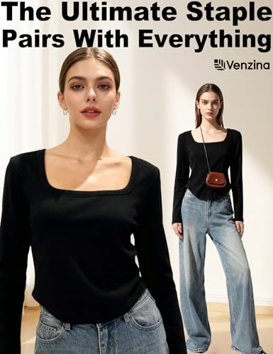 Image of Venzina Women's Thermal Top Double-Sided Fleece Long Sleeve T-Shirt Warm Soft Stretchable Slim Fit Base Layer for Fall & Winter I Casual, Office