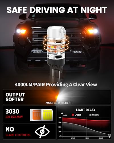 Image of LASFIT T3 7443 Switchback LED Bulb 7444 LED Front Turn Signal Light Parking Light 7444NA Built in Resistor 100% Error Free White Amber(2pcs)