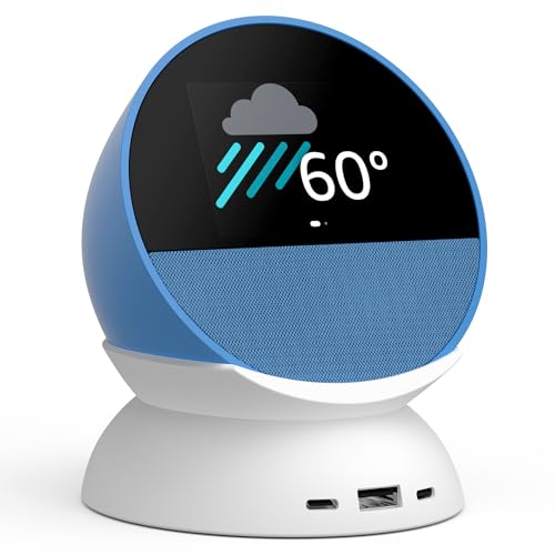 Echo Spot Bundle: Includes Echo Spot | Ocean Blue & Made for Amazon Stand with USB-C and USB-A Charging Ports | Glacier White