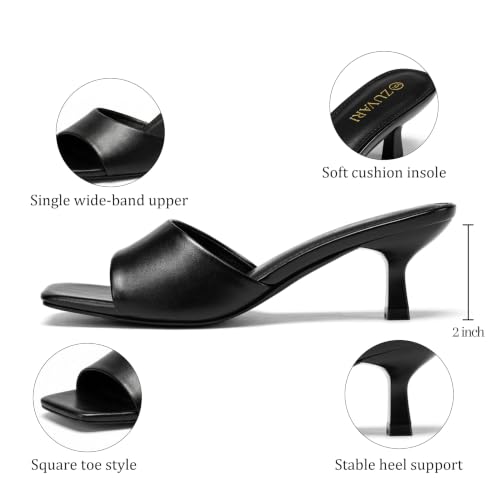 ZUVARI Women's Black Kitten Heels Sandals Square Open Toe Stiletto 2 Inch Low Heel Mules Dressy Slides Cute Kitty Heels Comfy Low Rise Heel Backless Fashion Sandal Size 10 by ZUVARI - Used condition - Image 7