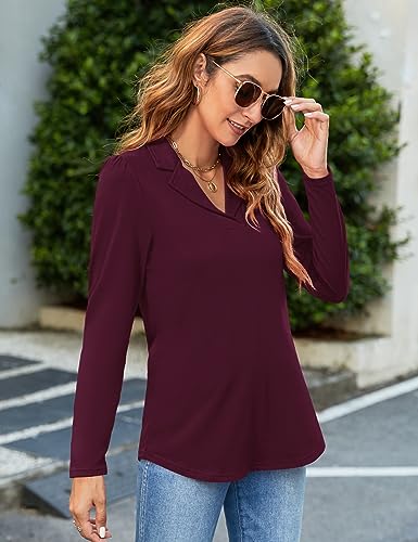 Rapbin Women's Polo Shirts Lapel Collar V Neck Short Sleeve Blouse Dressy Casual Tunic Tops