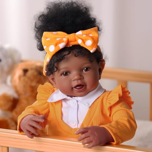 Muñeca Reborn bebé negra 20 pulgadas ropa y accesorios miniatura 3
