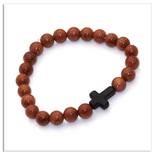 Image of Xusamss Fashion Religious Cross Bracelet 8mm Tiger Eye Turquoise Beads Elastic Bracelet,7 1 /2 wrist
