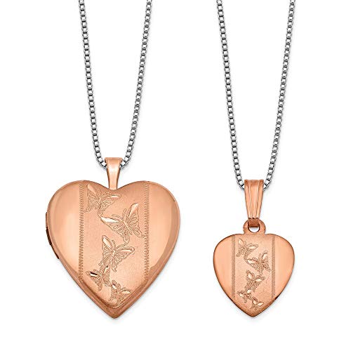925 Sterling Silver Rose Gold Plated Butterfly Heart Photo Pendant Charm Locket Chain