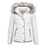 Elara Damen Steppjacke Winter Tailliert Chunkyrayan EL-JA01 White 42 (XL)
