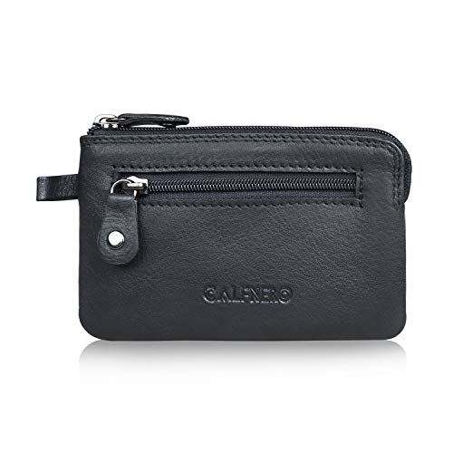 Image of CALFNERO Genuine Leather Key Case & Coin Pouch for Men & Women | Dual Zipper Key Holder with Built in Key Rings | Compact Coin Wallet & Everyday Carry Organizer