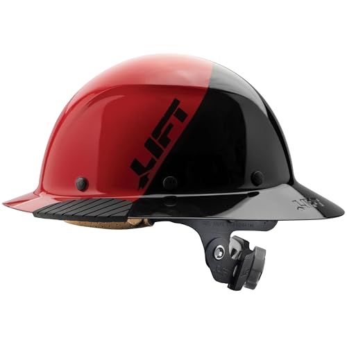 LIFT SAFETY Dax Fiber Resin Full Brim Safety Helmet | 6 Point Suspension for Comfort & Impact Protection | 50/50 Gloss Red/Black