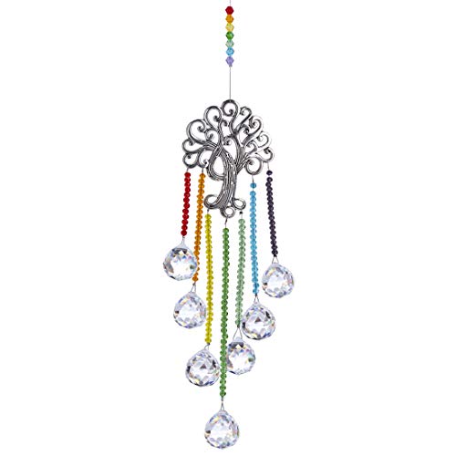 H&D HYALINE & DORA Crystal Rainbow Suncatcher Glass Tree of Life Pendant Hanging Chakra Ornament Home Decor