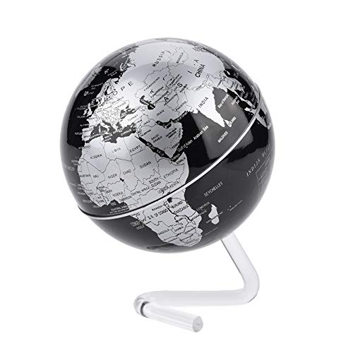 Nikou Globe - 1que Stand Miniature Globe Desktop Rotating World Globe Earth Globe with Stand for Kids Adults (Color : Silver)