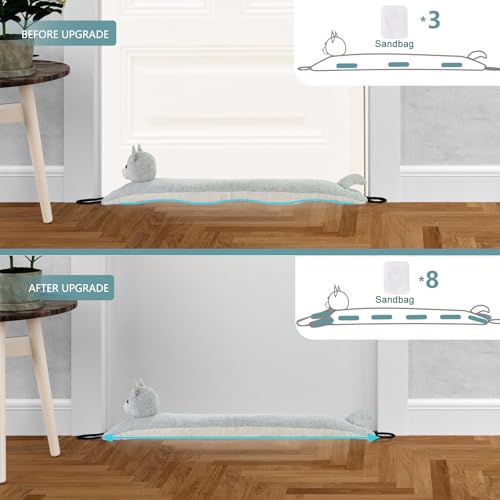Image of Marwood Under Door Draft Stopper Decorative Wind Stopper 42 inch for Door & Window, Weighted Animal Air Draft Stopper Snake Noise Blocker for Bottom of Door with Hanging Loops - Grey Cat