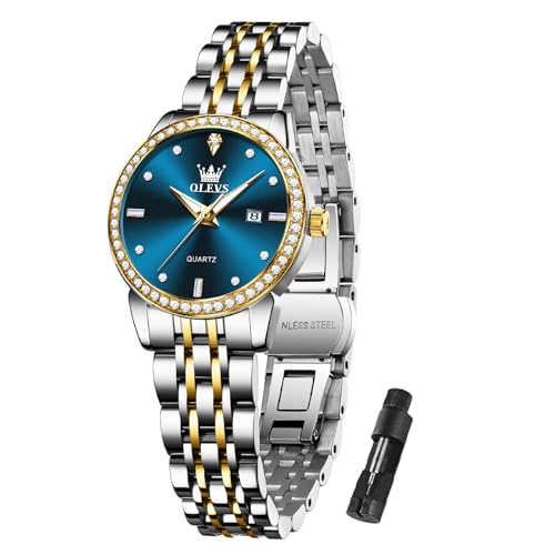 Montre à quartz analogique OLEVS avec dateur et strass scintillants étanches