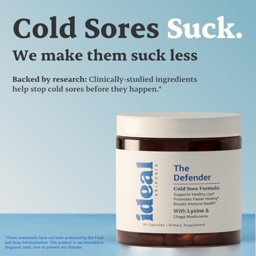 Cold Sore Treatment For Lips With Immune Support | L-Lysine 1000mg Capsules, Chaga, Bee Propolis, Vitamin C, Zinc & Licorice Root Extract | Non-GMO, Vegetarian, 60 Capsules for Men and Women