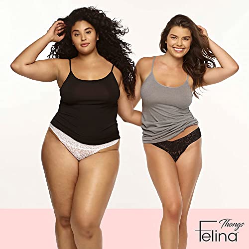 Felina | Signature Stretchy Lace Low Rise Thong 5-Pack | Panty (Black Charcoal, S/M) #TOP4