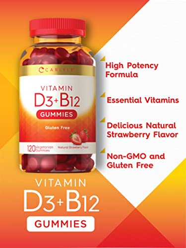 Carlyle Vitamin D3 + B12 Complex Gummies | 120 Count | Vegetarian, Non-Gmo, And Gluten Free Formula | Natural Strawberry Flavor Supplement #TOP2