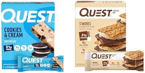 Quest Nutrition Protein Bars Bundle - Cookies & Cream and S'mores Variety Pack (21g Protein, 4g Net Carbs, 1g Sugar) - 4 Count Each image 2