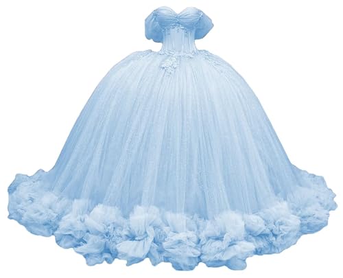 Sparkly Tulle Quinceanera Dresses Off Shoulder Ball Gowns Beading Lace Appliques Layered Sweet 16 Dresses 2024