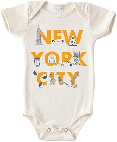 MAPTOTE Font One Piece - Unisex Baby Organic Cotton Short Sleeve Bodysuits - New York City, 3-6 Months
